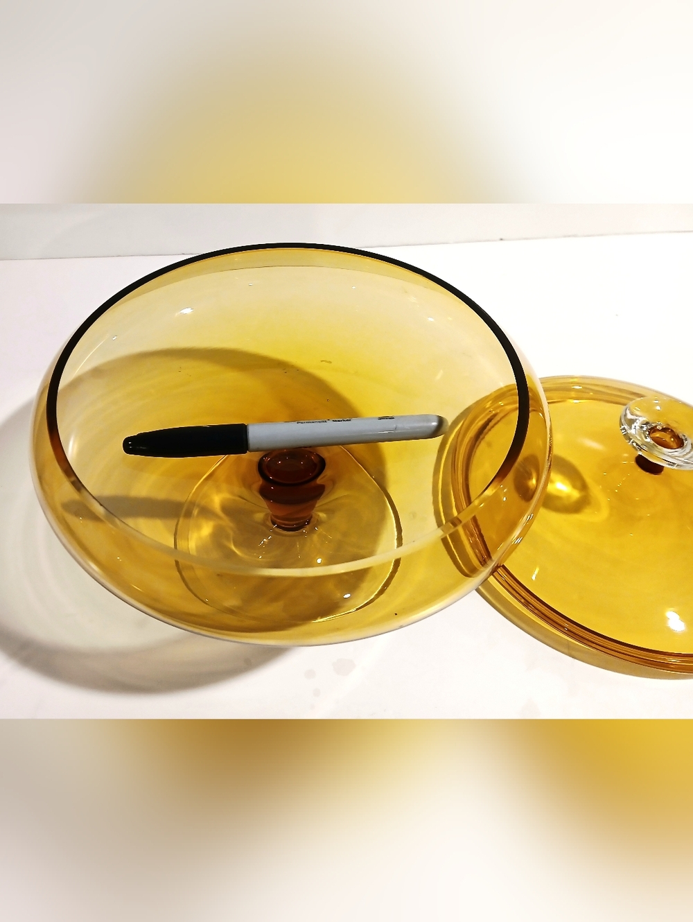 Vintage Amber Glass Covered Compote Dish - Picture 7 of 7
